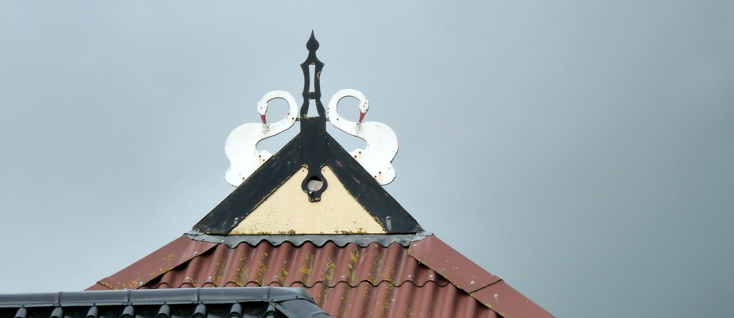 uilenbord met zwanen op een Friese boerderij