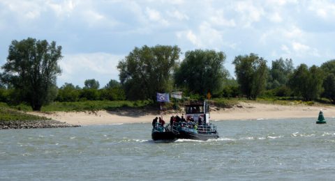 Fietsen langs de oevers van de Waal in natuurgebied De Gelderse Poort