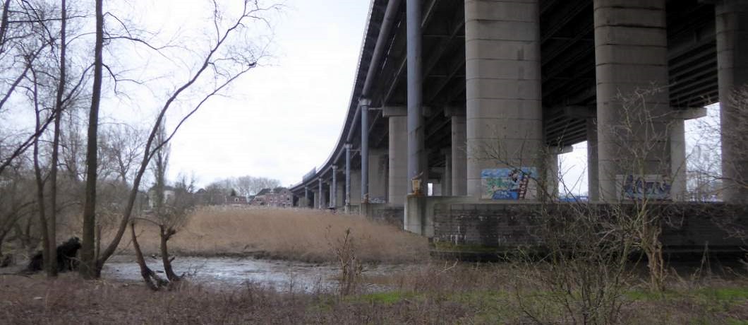 Graffiti van kunstenaars op de pijlers van de Van Brienenoordbrug