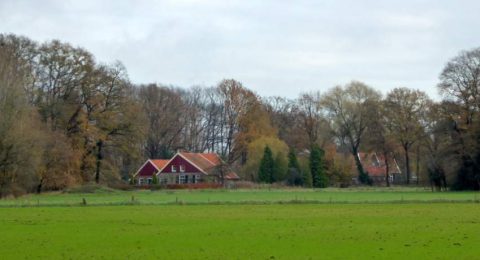 Ossenbloedrode gevels van de boerderijen tijdens de Trage Tocht Winterswijk Ratum