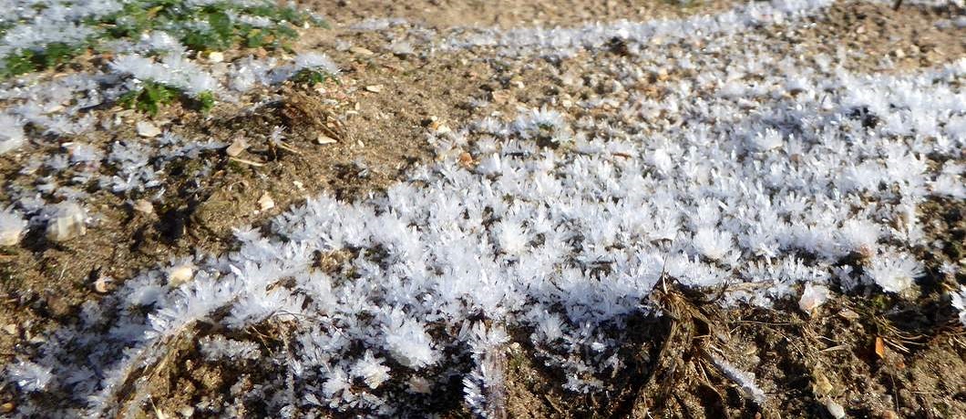 IJskristallen op het zand tijdens het wandelen in de duinen bij Heemskerk