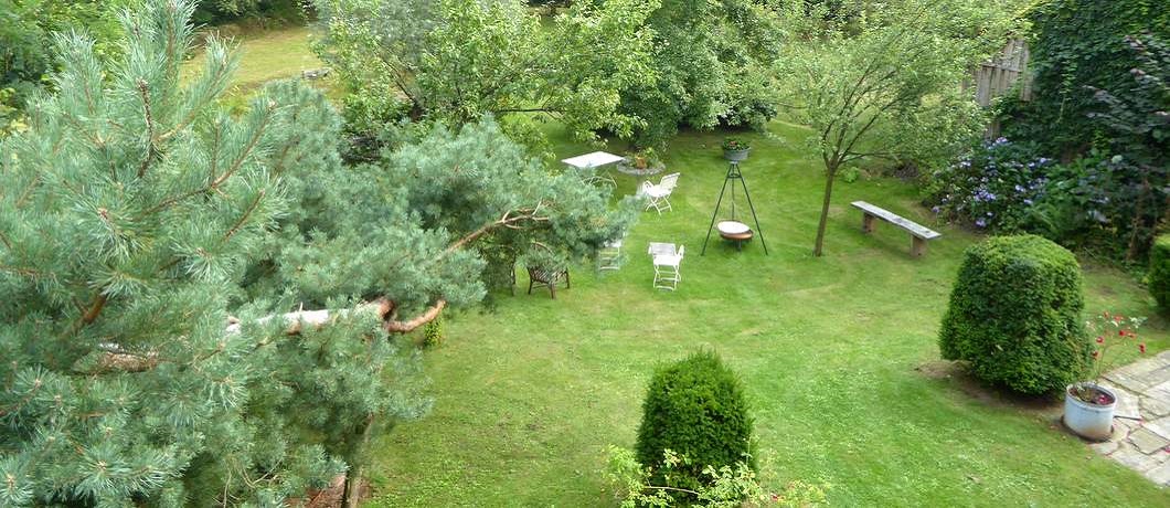 Uitzicht op de tuin vanuit de kamer van B&B Villa Boskamp